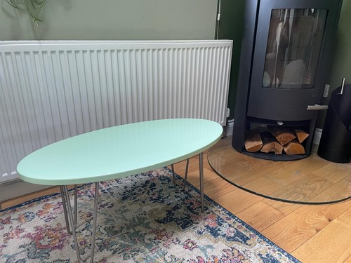 Mint green oval - oval, table