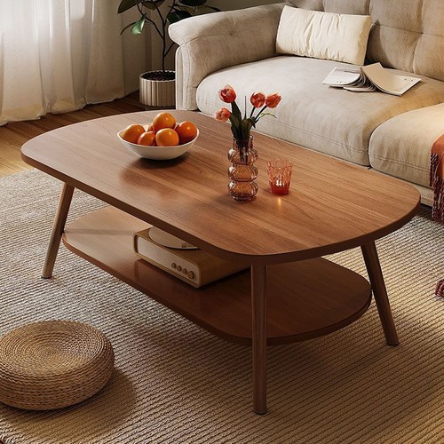 Oval wooden coffee table - wooden,